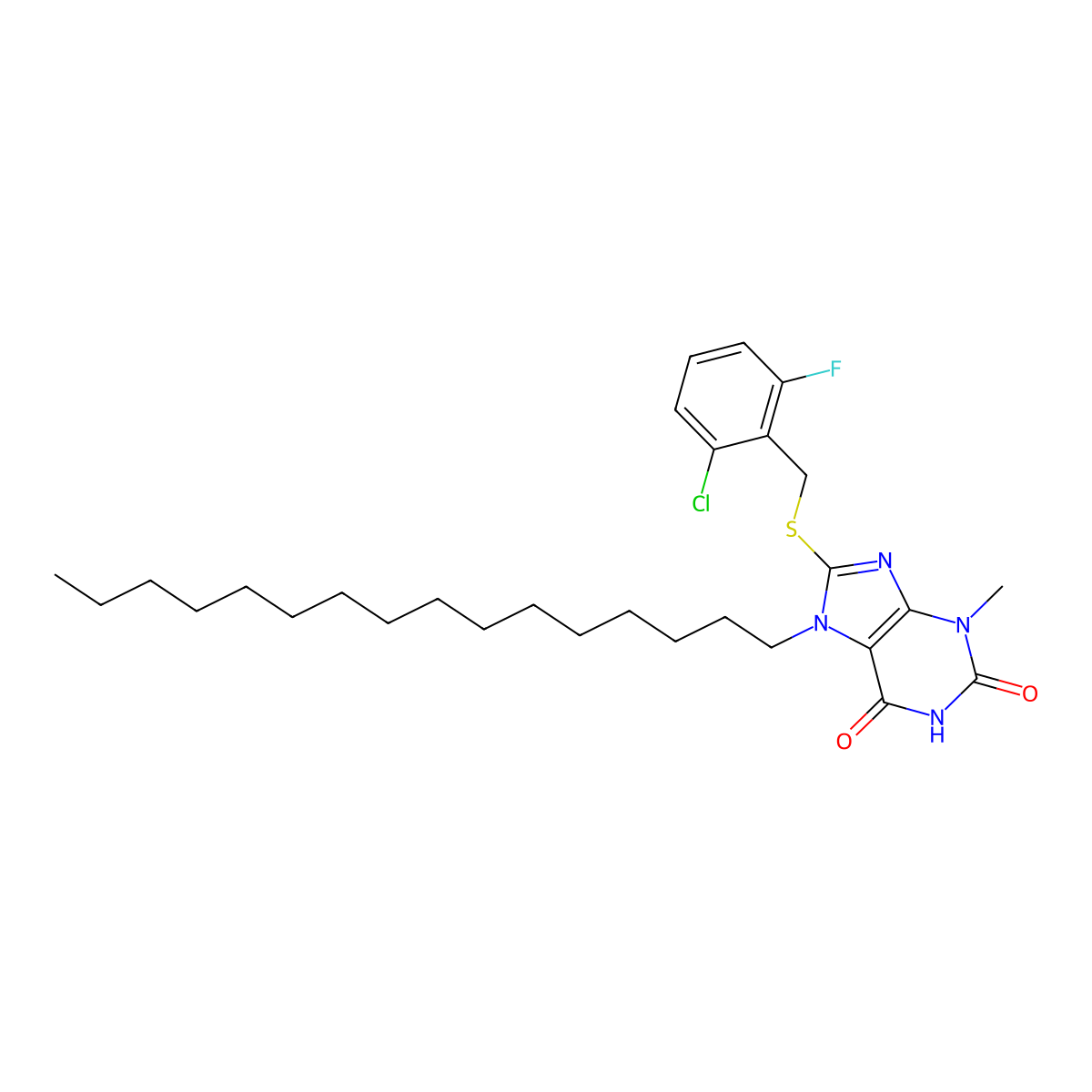 8-[(2-Chloro-6-fluorophenyl)methylsulfanyl]-7-hexadecyl-3-methylpurine-2,6-dione molecular structure, CAS 377056-09-2