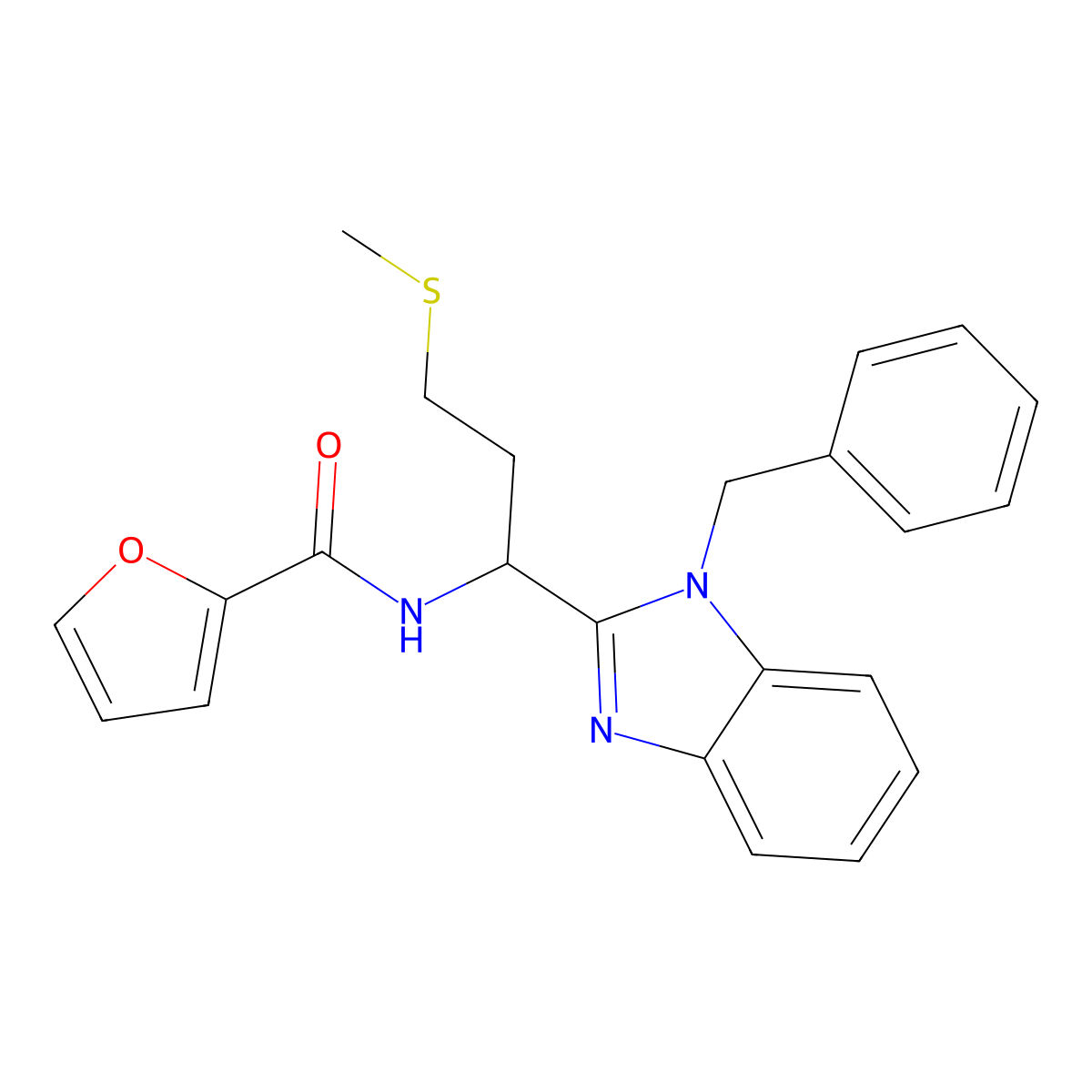 N-[1-(1-benzyl-1H-1,3-benzodiazol-2-yl)-3-(methylsulfanyl)propyl]furan-2-carboxamide molecular structure, CAS 377056-15-0