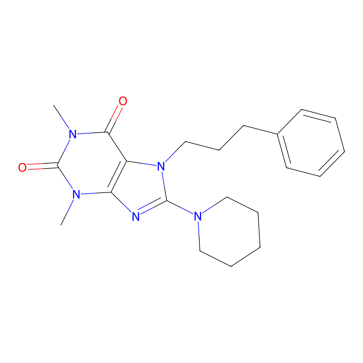 1,3-dimethyl-7-(3-phenylpropyl)-8-(piperidin-1-yl)-1H-purine-2,6(3H,7H)-dione molecular structure, CAS 377056-56-9