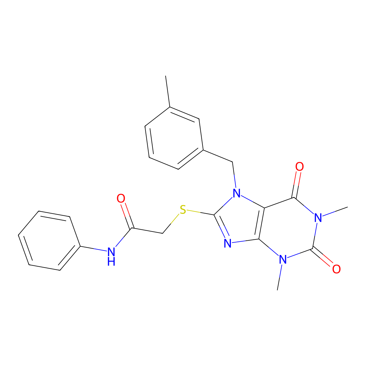 2-{[1,3-dimethyl-7-(3-methylbenzyl)-2,6-dioxo-2,3,6,7-tetrahydro-1H-purin-8-yl]sulfanyl}-N-phenylacetamide molecular structure, CAS 377056-81-0