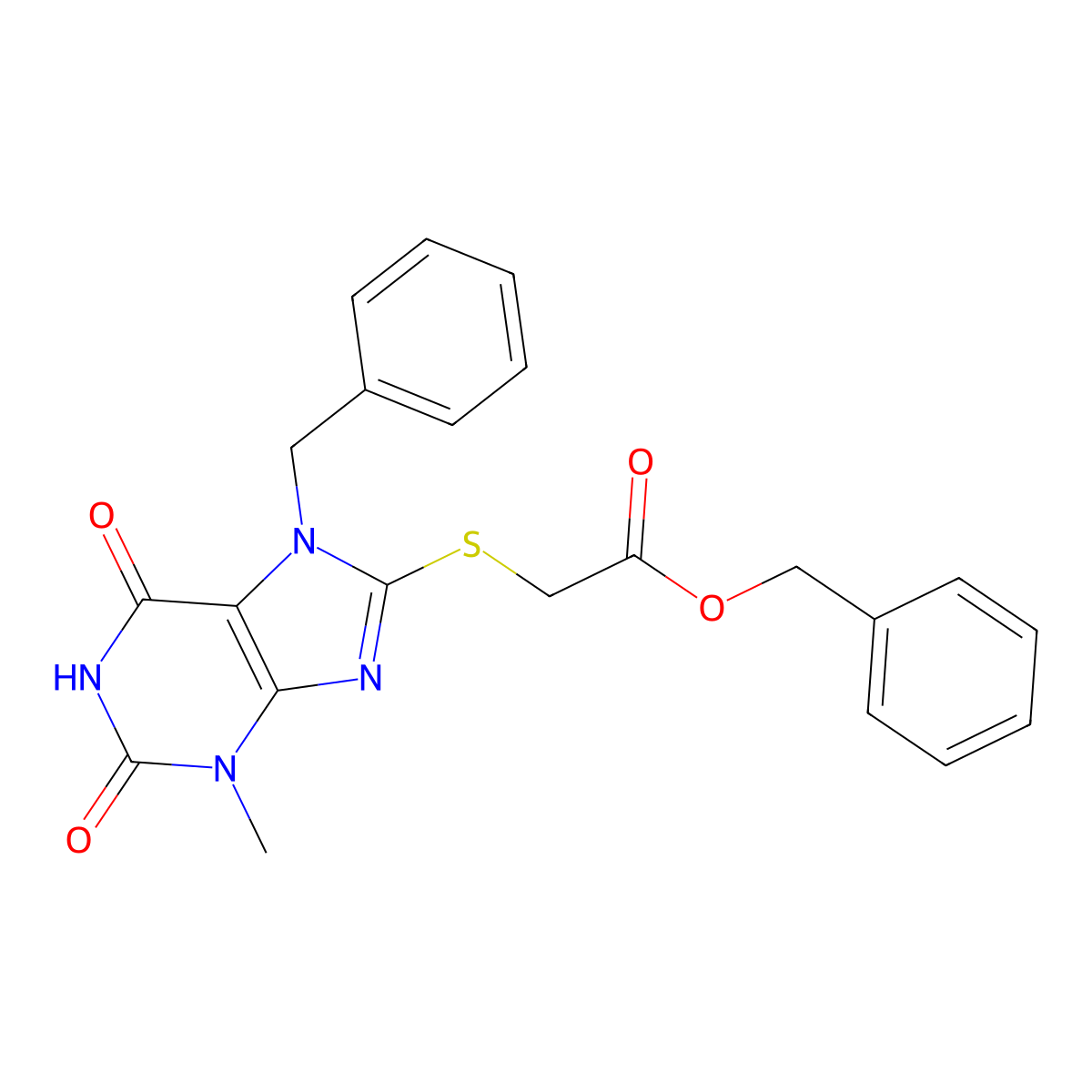Benzyl 2-(7-benzyl-3-methyl-2,6-dioxopurin-8-yl)sulfanylacetate molecular structure, CAS 377056-99-0
