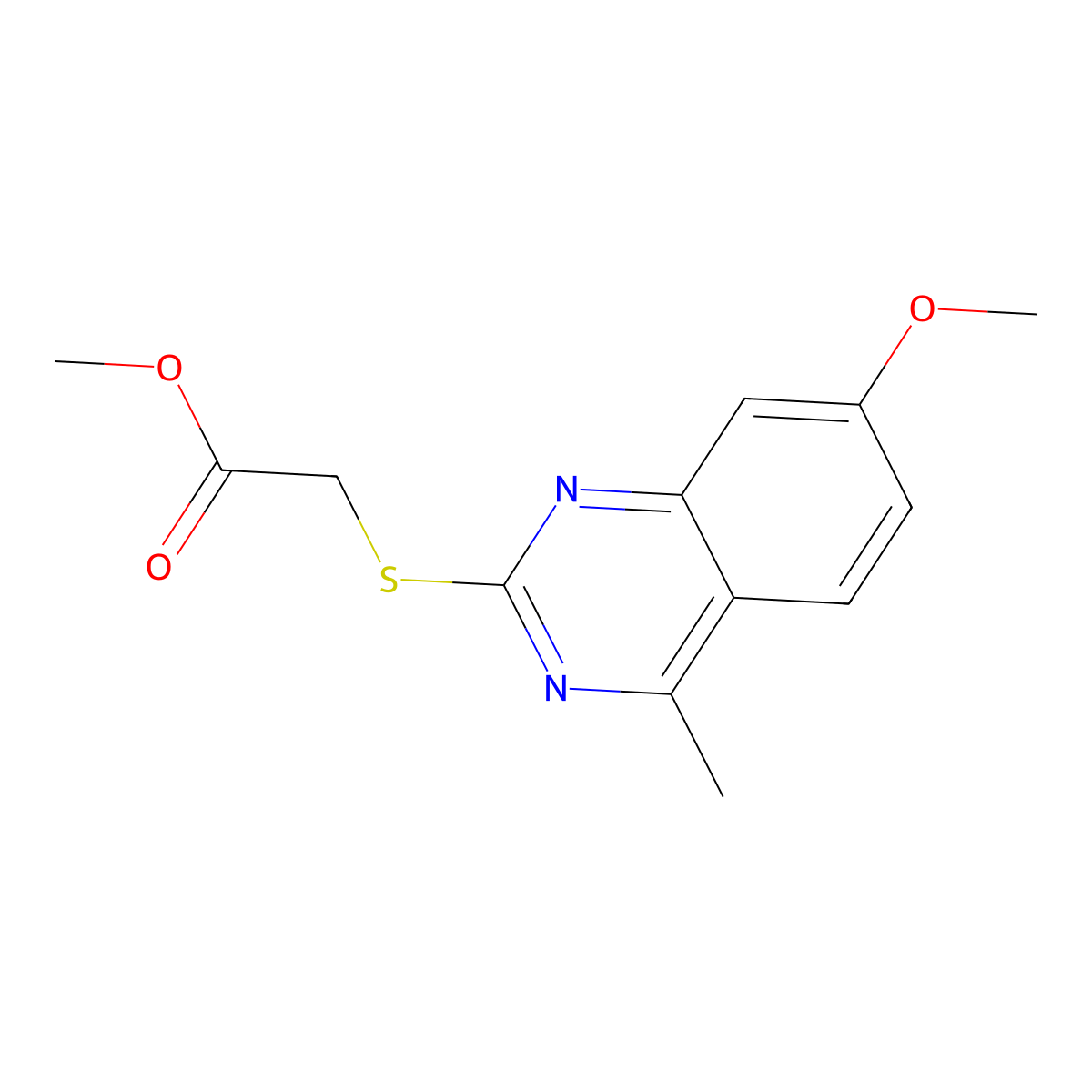 Methyl 2-(7-methoxy-4-methylquinazolin-2-yl)sulfanylacetate molecular structure, CAS 377057-35-7