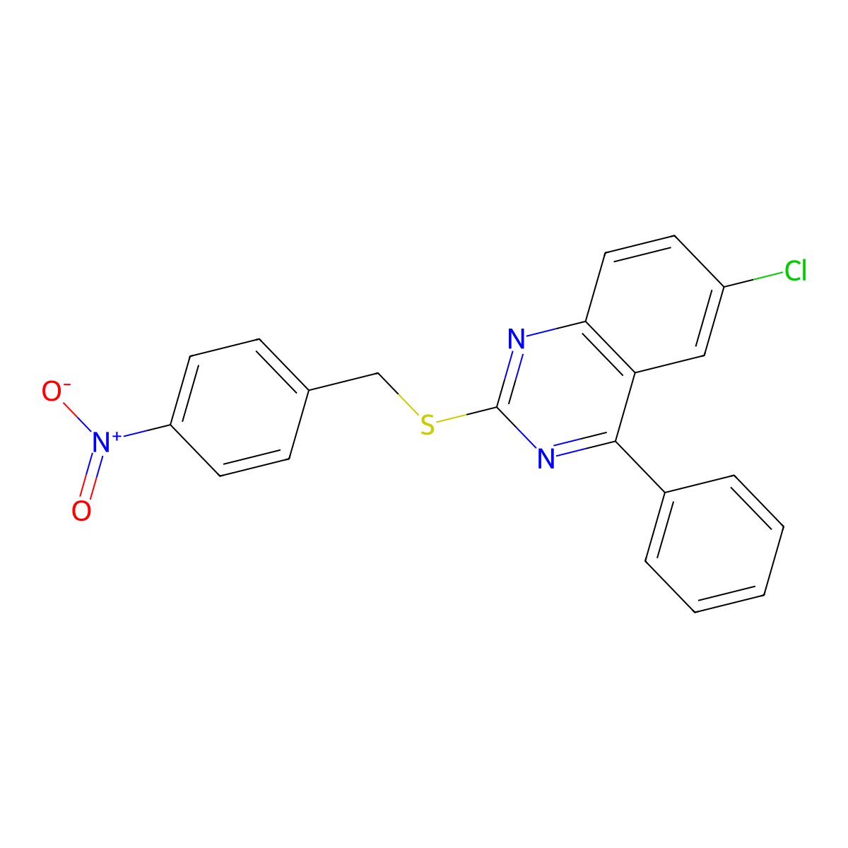 6-Chloro-2-[(4-nitrophenyl)methylsulfanyl]-4-phenylquinazoline molecular structure, CAS 377057-39-1