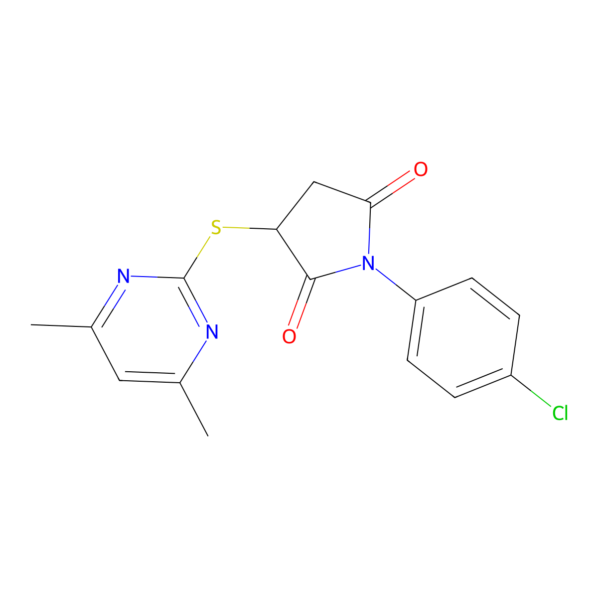 1-(4-Chlorophenyl)-3-(4,6-dimethylpyrimidin-2-yl)sulfanylpyrrolidine-2,5-dione molecular structure, CAS 377058-21-4