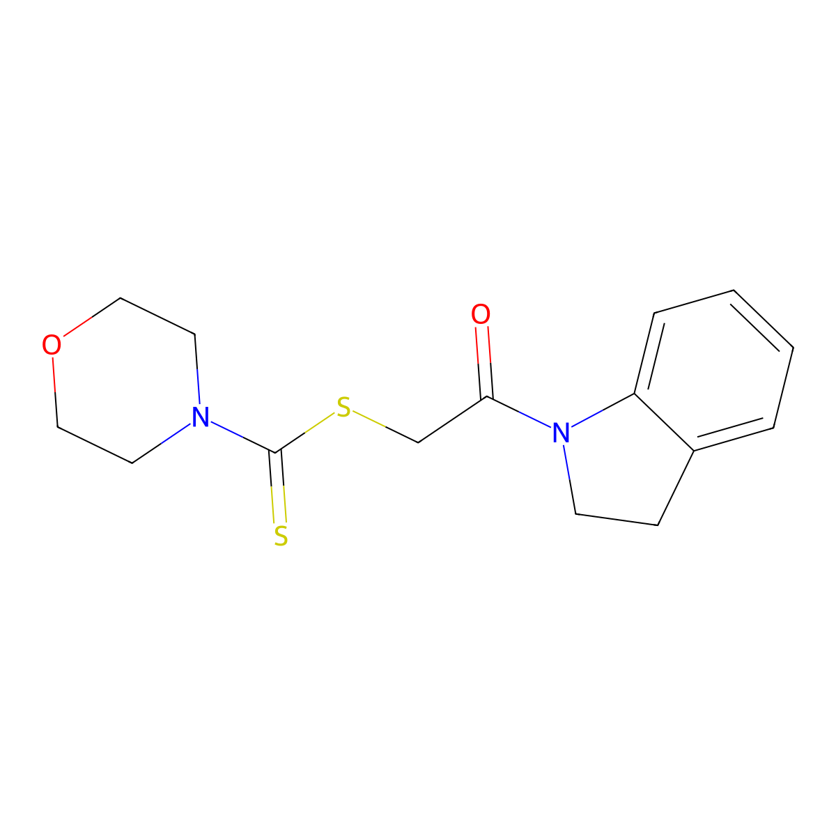 2-(2,3-dihydro-1H-indol-1-yl)-2-oxoethyl morpholine-4-carbodithioate molecular structure, CAS 377058-32-7
