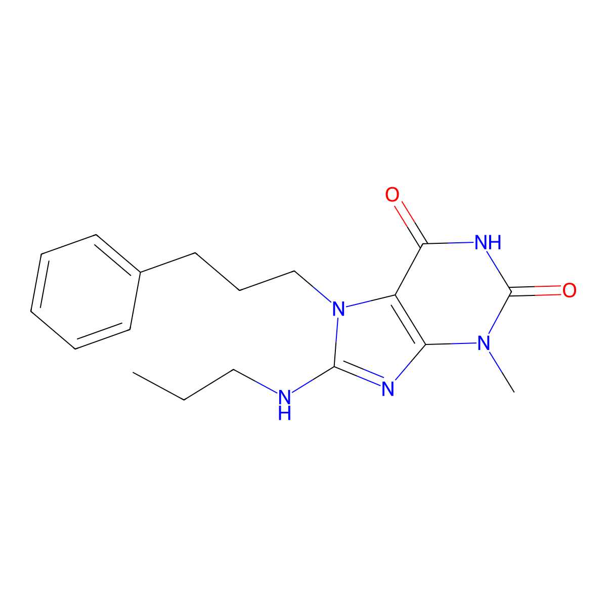 3-Methyl-7-(3-phenyl-propyl)-8-propylamino-3,7-dihydro-purine-2,6-dione molecular structure, CAS 377058-43-0