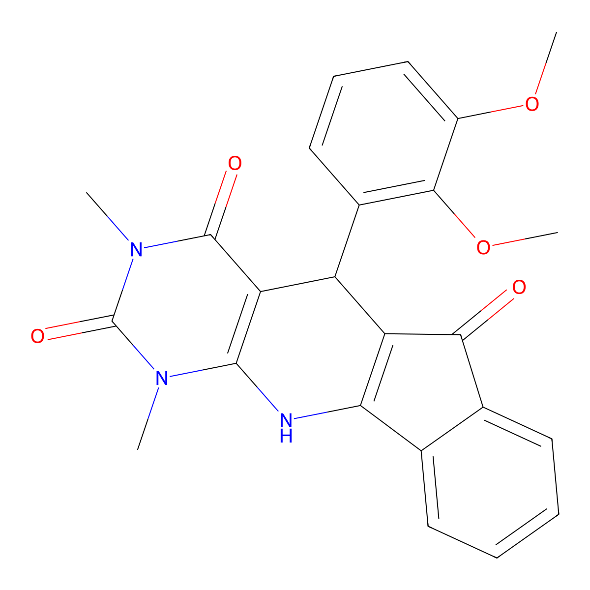 5-(2,3-dimethoxyphenyl)-1,3-dimethyl-5,11-dihydro-1H-indeno[2',1':5,6]pyrido[2,3-d]pyrimidine-2,4,6(3H)-trione molecular structure, CAS 377059-05-7