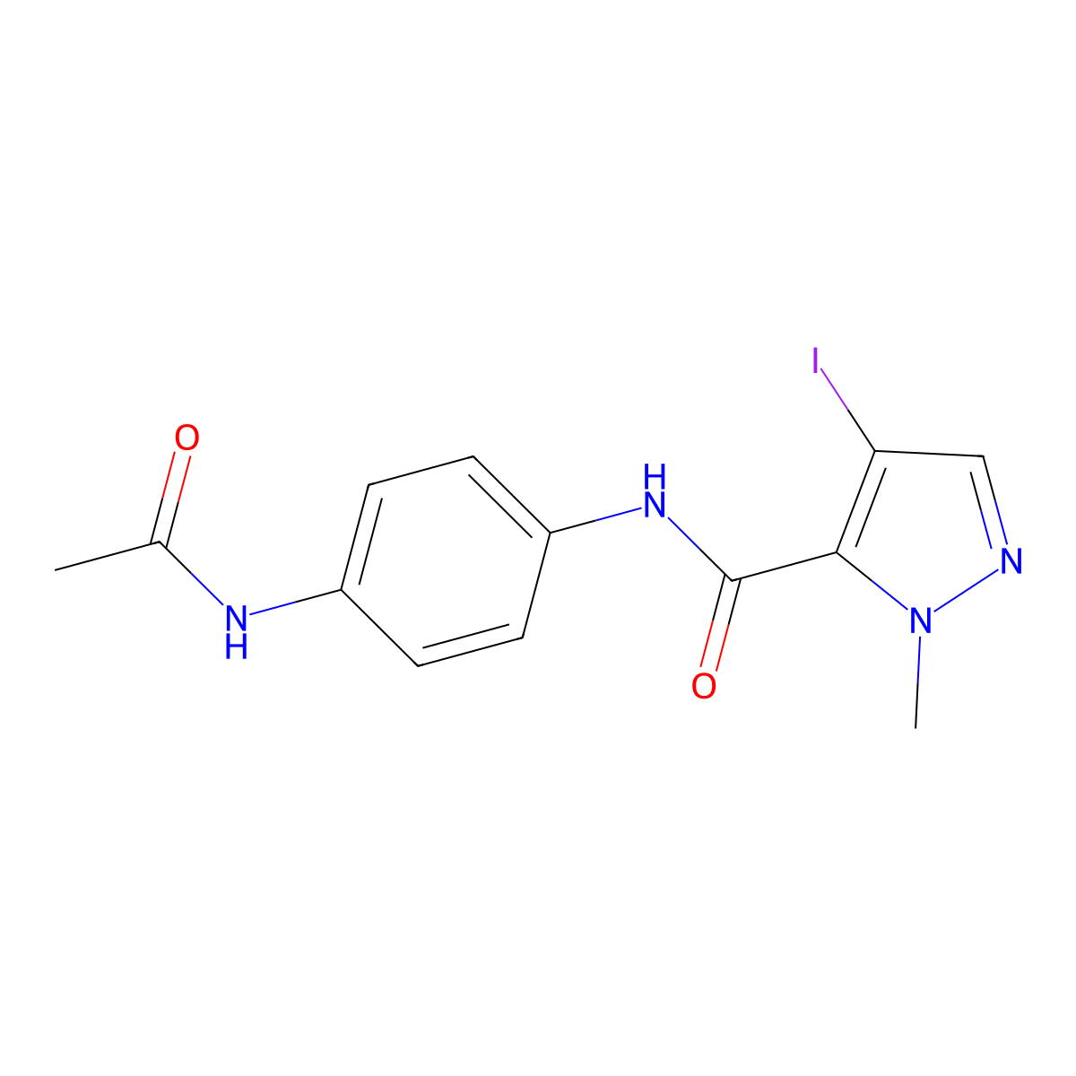 N-(4-acetamidophenyl)-4-iodo-2-methylpyrazole-3-carboxamide molecular structure, CAS 377059-53-5