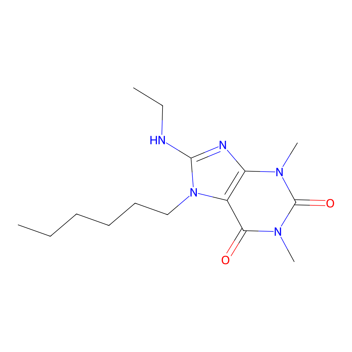 8-(ethylamino)-7-hexyl-1,3-dimethyl-3,7-dihydro-1H-purine-2,6-dione molecular structure, CAS 377059-61-5
