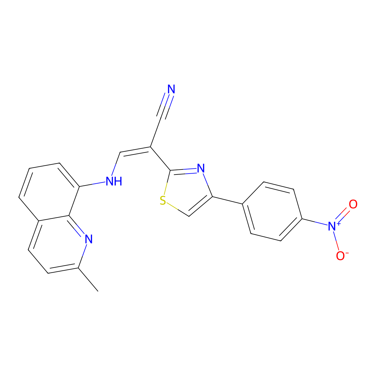 3-[(2-Methylquinolin-8-yl)amino]-2-[4-(4-nitrophenyl)-1,3-thiazol-2-yl]prop-2-enenitrile molecular structure, CAS 377059-69-3