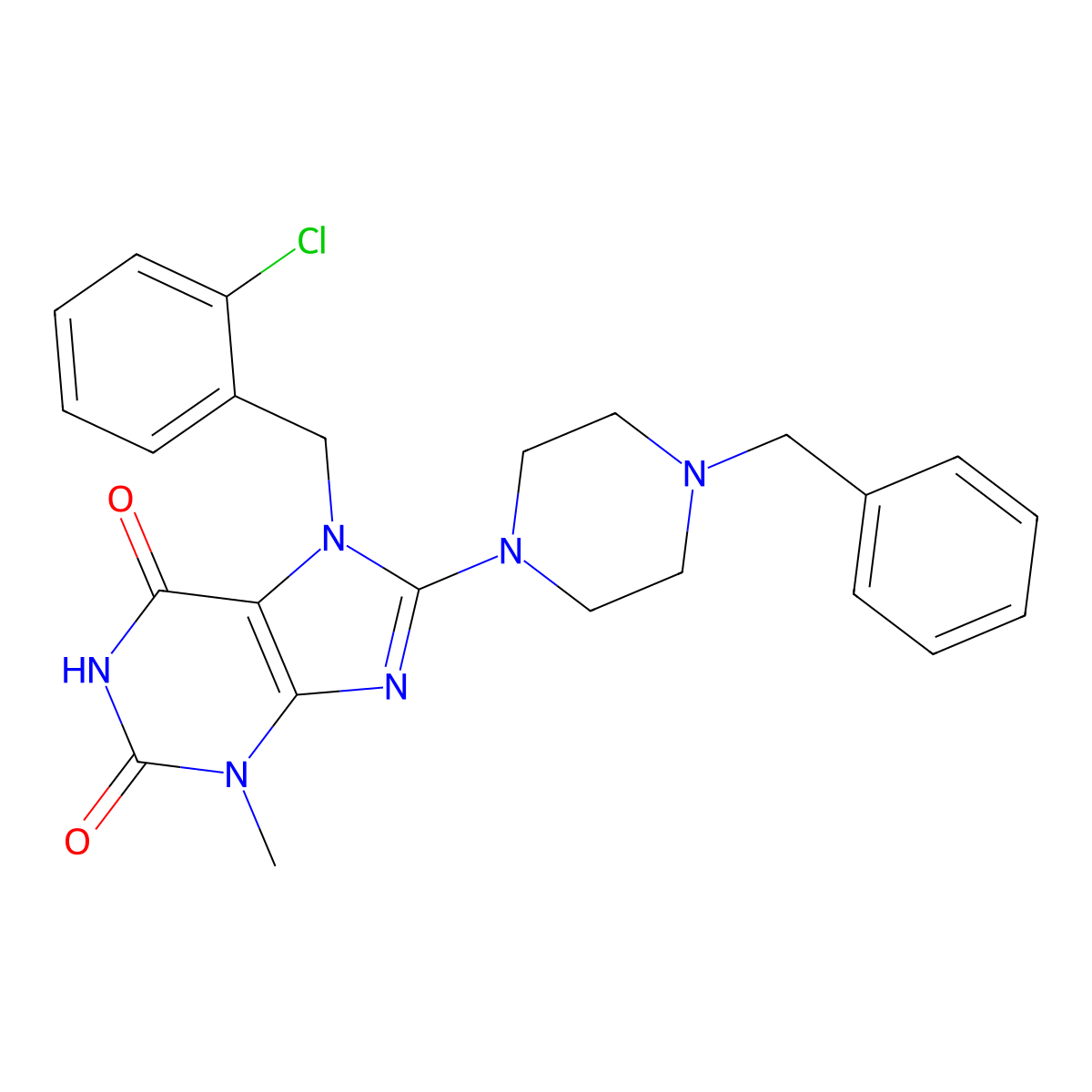 8-(4-benzylpiperazin-1-yl)-7-(2-chlorobenzyl)-3-methyl-1H-purine-2,6(3H,7H)-dione molecular structure, CAS 377059-70-6