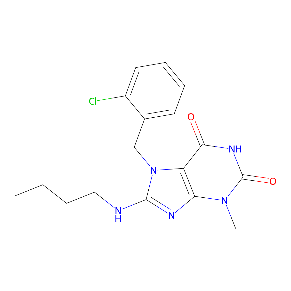 8-(butylamino)-7-(2-chlorobenzyl)-3-methyl-3,7-dihydro-1H-purine-2,6-dione molecular structure, CAS 377060-01-0