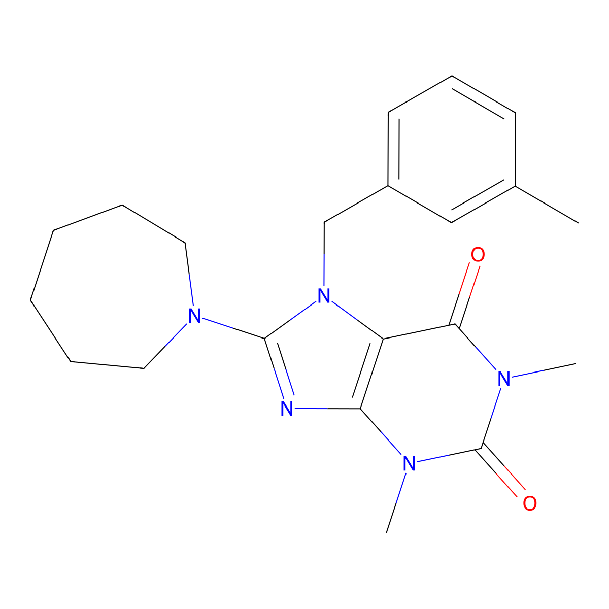 8-(azepan-1-yl)-1,3-dimethyl-7-(3-methylbenzyl)-1H-purine-2,6(3H,7H)-dione molecular structure, CAS 377060-11-2
