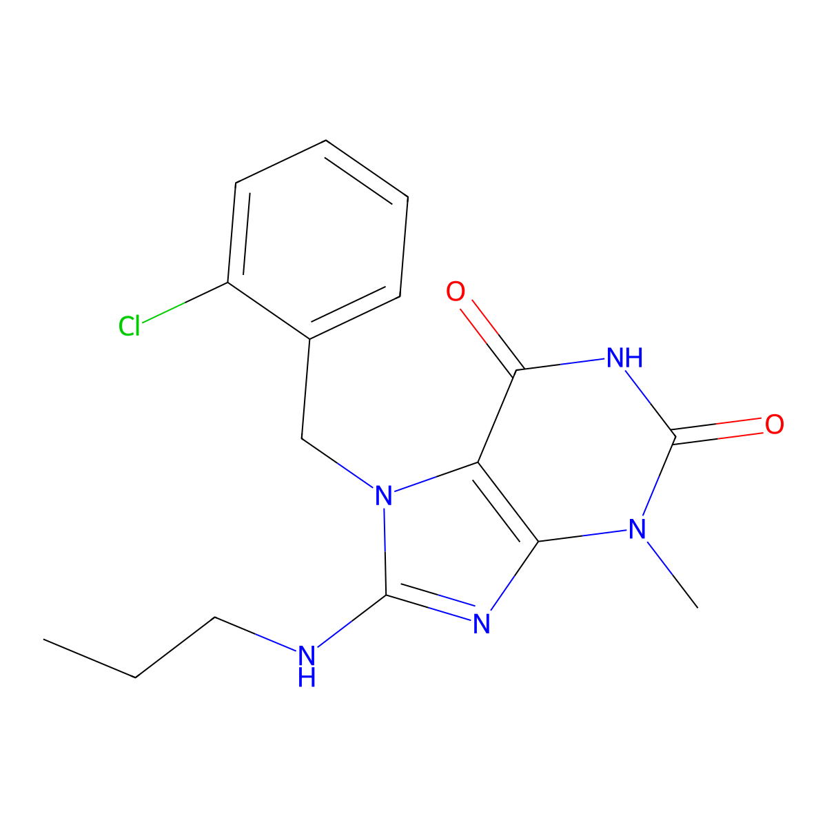 7-(2-chlorobenzyl)-3-methyl-8-(propylamino)-3,7-dihydro-1H-purine-2,6-dione molecular structure, CAS 377060-17-8