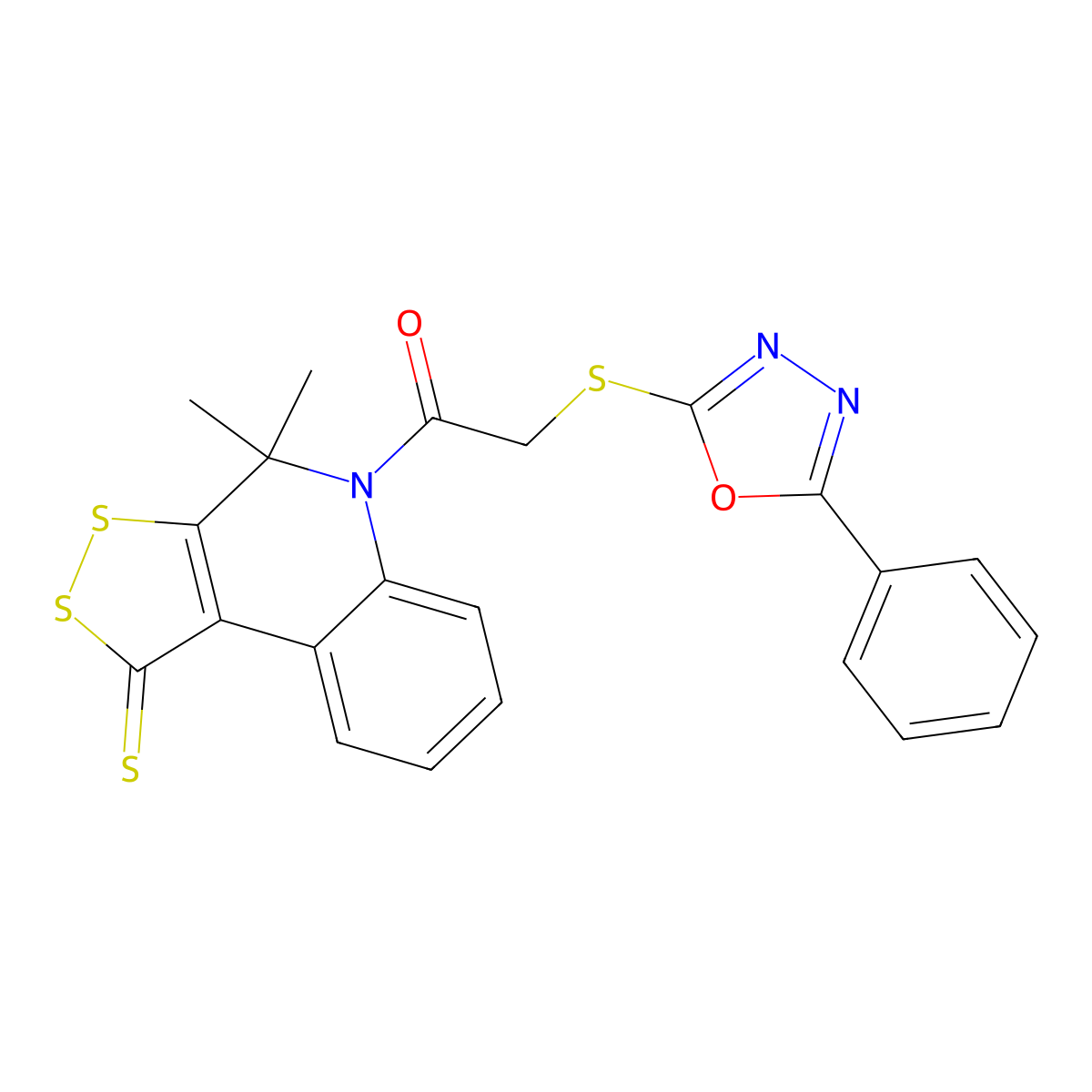 1-(4,4-Dimethyl-1-sulfanylidenedithiolo[3,4-c]quinolin-5-yl)-2-[(5-phenyl-1,3,4-oxadiazol-2-yl)sulfanyl]ethanone molecular structure, CAS 377060-22-5