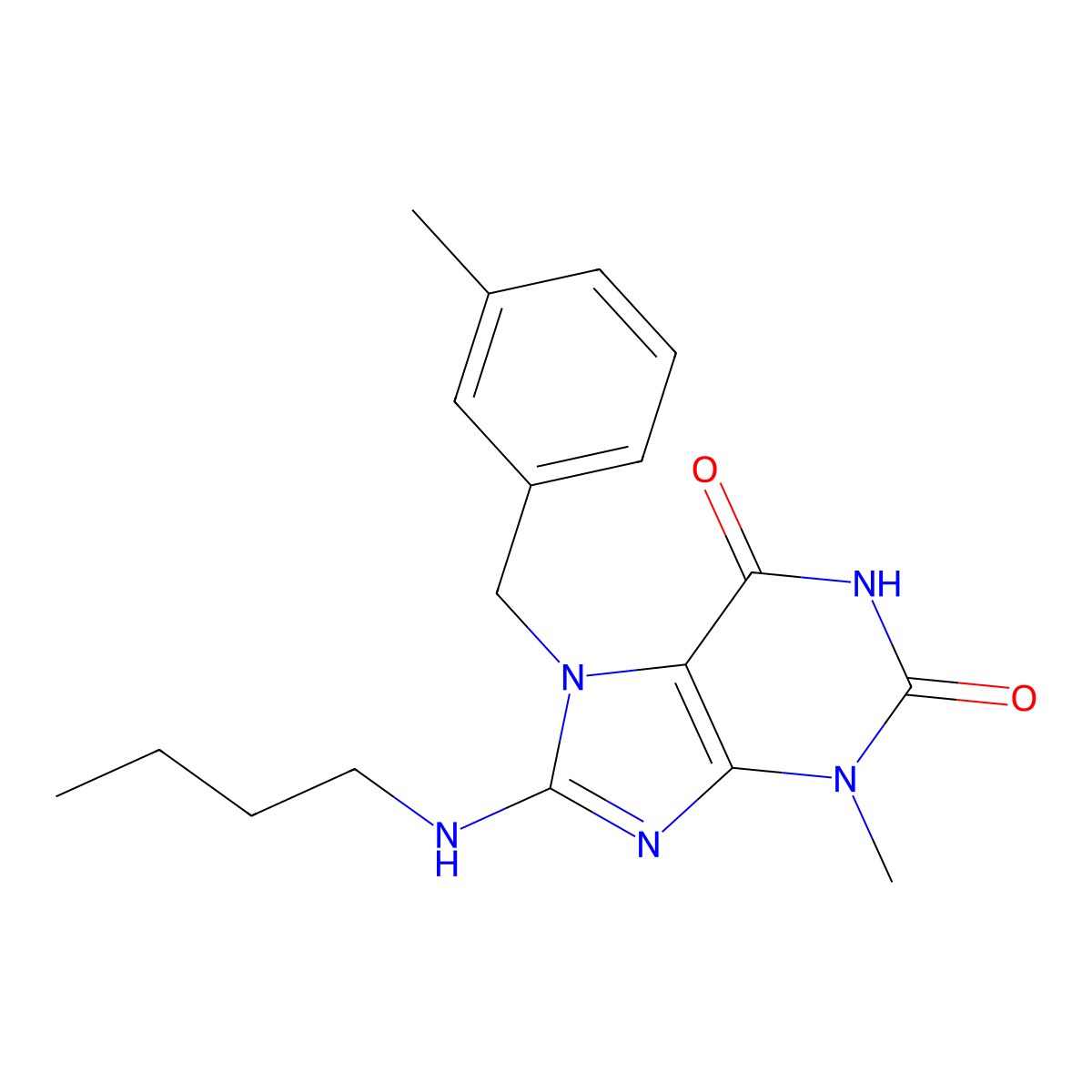 8-(butylamino)-3-methyl-7-[(3-methylphenyl)methyl]-2,3,6,7-tetrahydro-1H-purine-2,6-dione molecular structure, CAS 377060-30-5