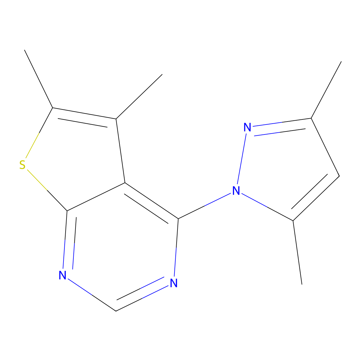 4-(3,5-dimethyl-1H-pyrazol-1-yl)-5,6-dimethylthieno[2,3-d]pyrimidine molecular structure, CAS 377060-70-3