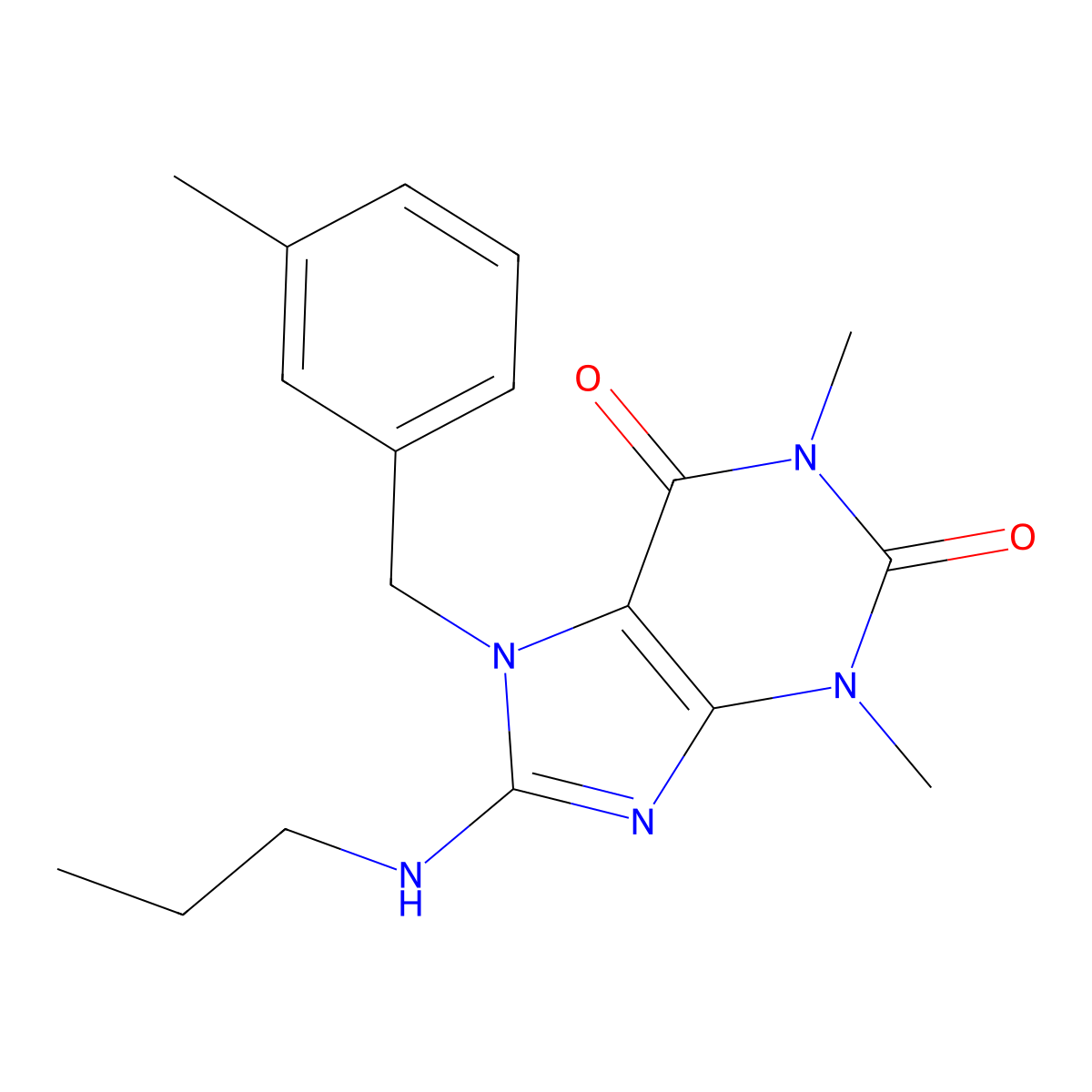 1,3-Dimethyl-7-(3-methyl-benzyl)-8-propylamino-3,7-dihydro-purine-2,6-dione molecular structure, CAS 377060-94-1