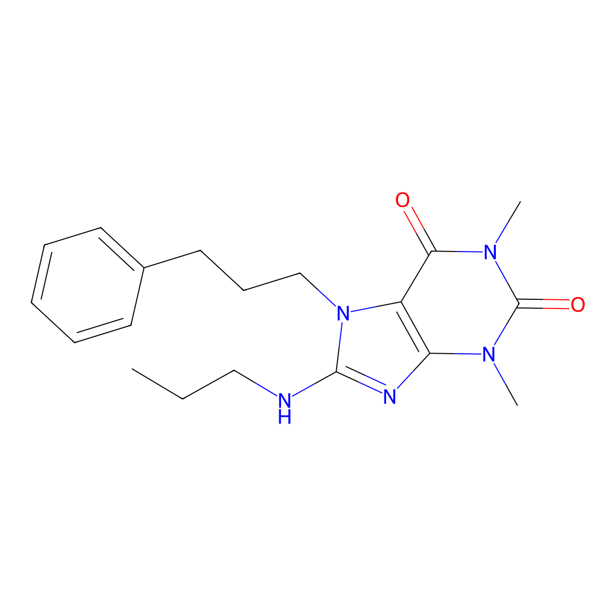 1,3-Dimethyl-7-(3-phenyl-propyl)-8-propylamino-3,7-dihydro-purine-2,6-dione molecular structure, CAS 377061-14-8