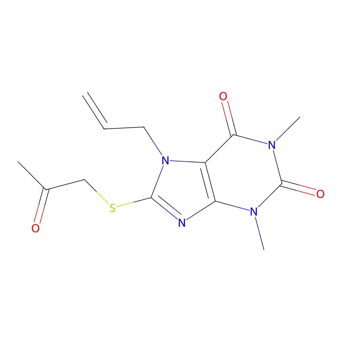 1,3-Dimethyl-8-(2-oxopropylsulfanyl)-7-prop-2-enylpurine-2,6-dione molecular structure, CAS 377061-50-2