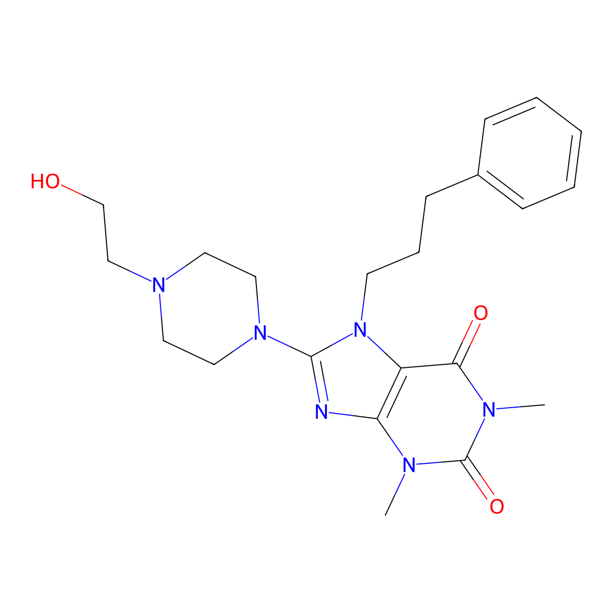 8-[4-(2-Hydroxyethyl)piperazin-1-yl]-1,3-dimethyl-7-(3-phenylpropyl)purine-2,6-dione molecular structure, CAS 377061-67-1