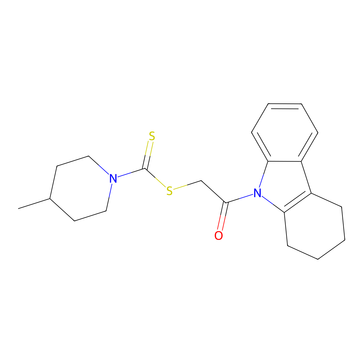 [2-Oxo-2-(1,2,3,4-tetrahydrocarbazol-9-yl)ethyl] 4-methylpiperidine-1-carbodithioate molecular structure, CAS 377062-08-3