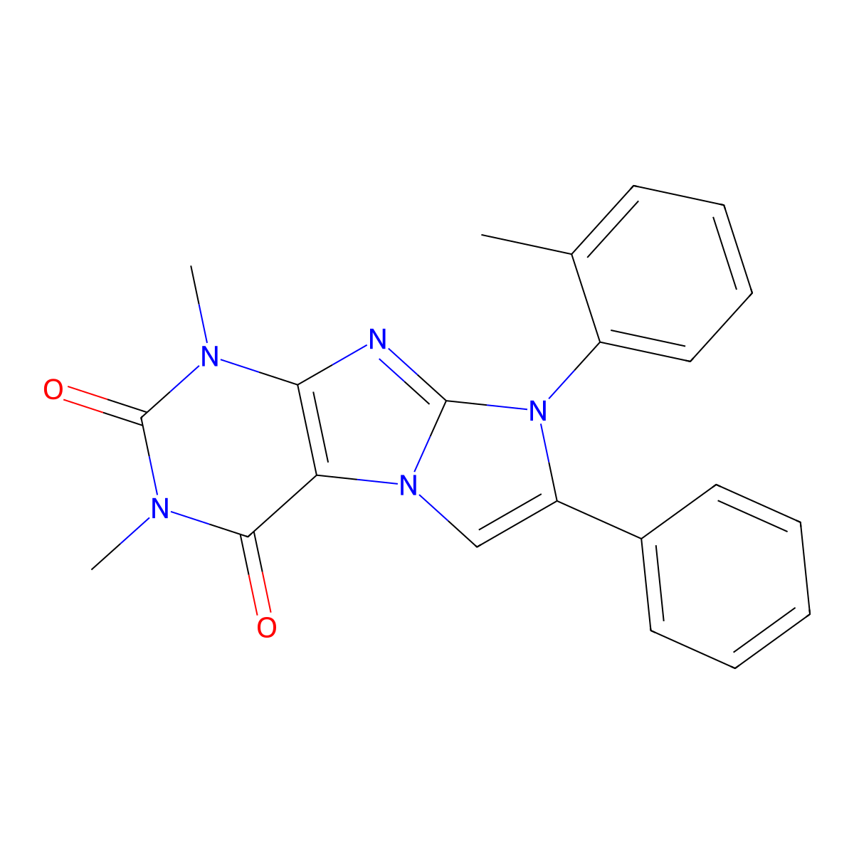 1,3-dimethyl-7-phenyl-8-(o-tolyl)-1H-imidazo[2,1-f]purine-2,4(3H,8H)-dione molecular structure, CAS 377062-29-8