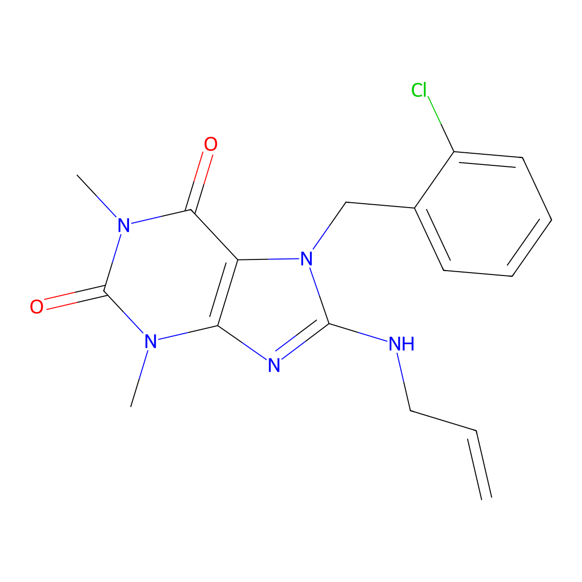 7-[(2-Chlorophenyl)methyl]-1,3-dimethyl-8-(prop-2-enylamino)purine-2,6-dione molecular structure, CAS 377062-36-7