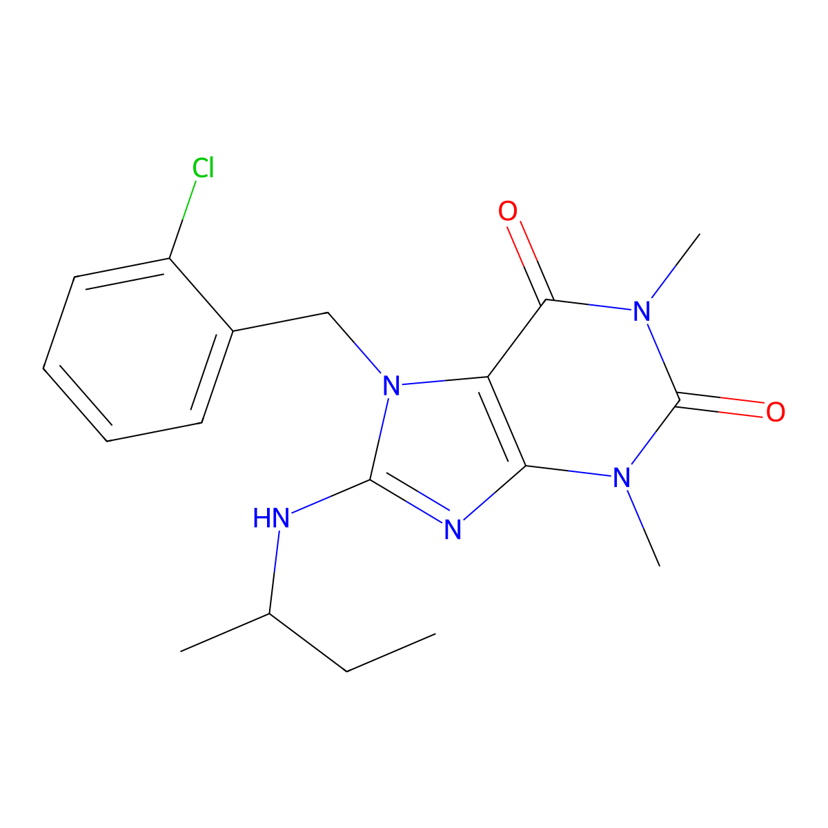 8-(sec-butylamino)-7-(2-chlorobenzyl)-1,3-dimethyl-3,7-dihydro-1H-purine-2,6-dione molecular structure, CAS 377063-21-3