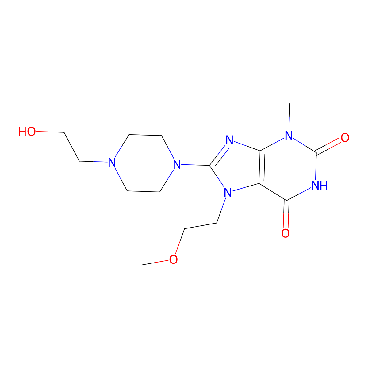 8-(4-(2-hydroxyethyl)piperazin-1-yl)-7-(2-methoxyethyl)-3-methyl-1H-purine-2,6(3H,7H)-dione molecular structure, CAS 377063-61-1