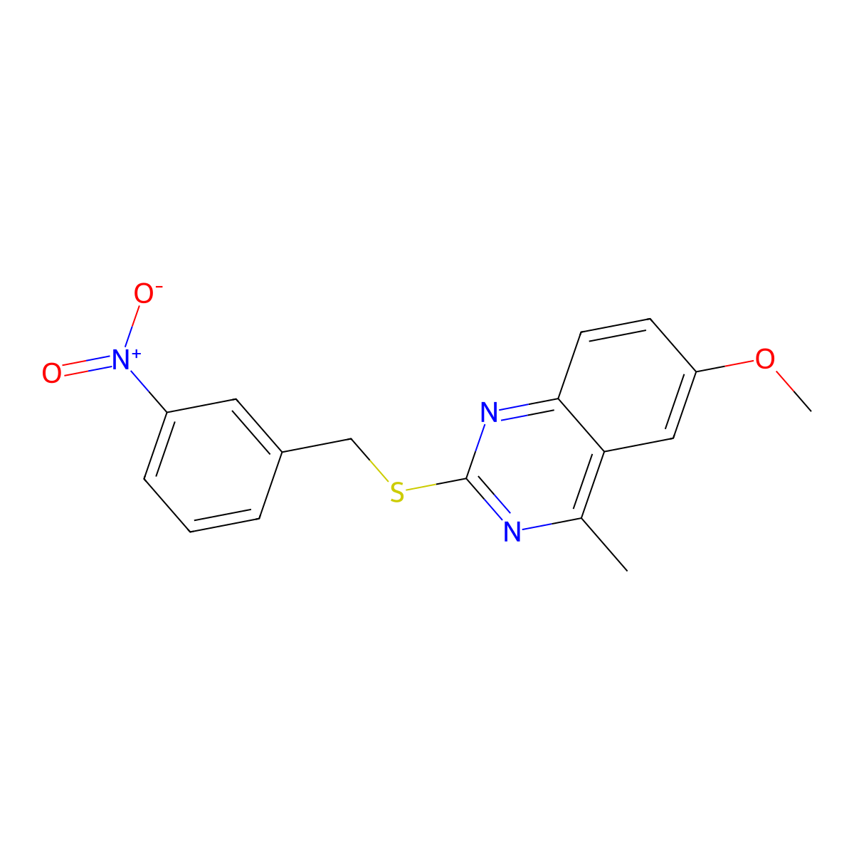 6-Methoxy-4-methyl-2-[(3-nitrophenyl)methylsulfanyl]quinazoline molecular structure, CAS 377063-62-2