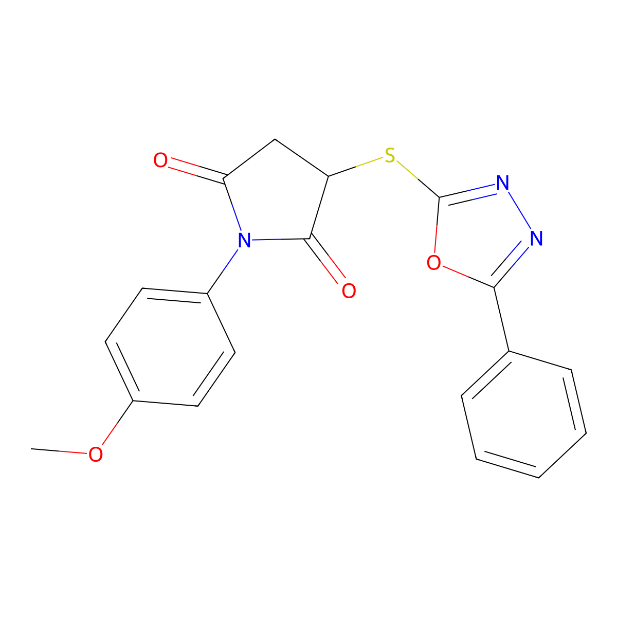 1-(4-Methoxyphenyl)-3-[(5-phenyl-1,3,4-oxadiazol-2-yl)sulfanyl]pyrrolidine-2,5-dione molecular structure, CAS 377063-76-8