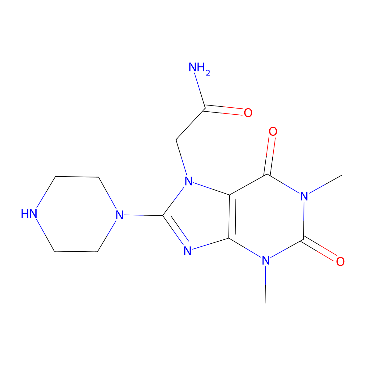2-(1,3-Dimethyl-2,6-dioxo-8-piperazin-1-ylpurin-7-yl)acetamide molecular structure, CAS 377063-97-3