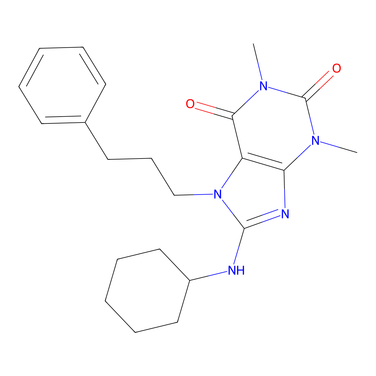 8-(cyclohexylamino)-1,3-dimethyl-7-(3-phenylpropyl)-1H-purine-2,6(3H,7H)-dione molecular structure, CAS 377064-15-8