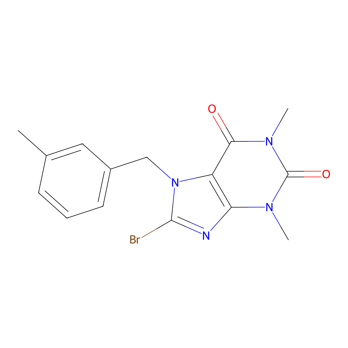 8-bromo-1,3-dimethyl-7-(3-methylbenzyl)-3,7-dihydro-1H-purine-2,6-dione molecular structure, CAS 377064-31-8