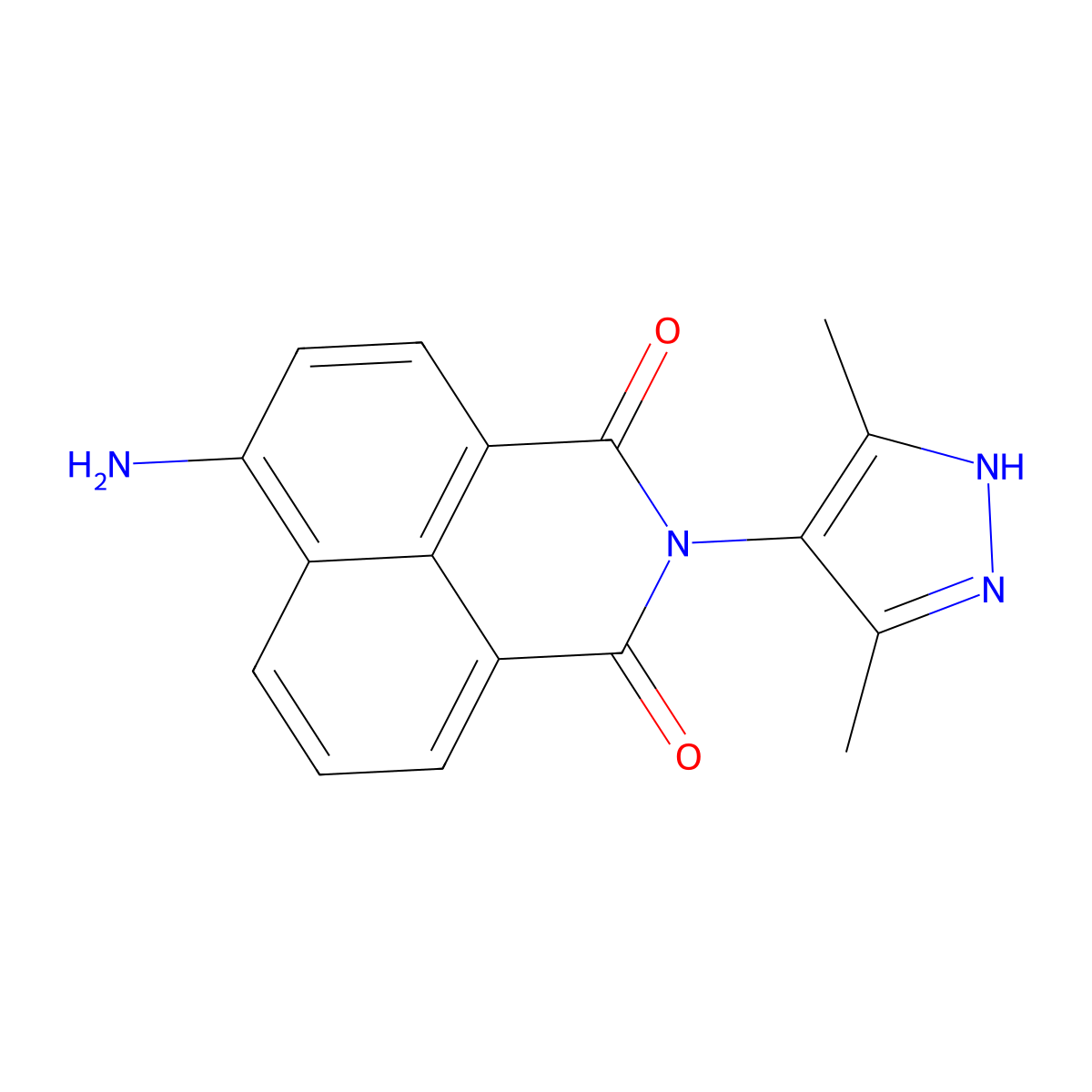 6-amino-2-(3,5-dimethyl-1H-pyrazol-4-yl)-1H-benzo[de]isoquinoline-1,3(2H)-dione molecular structure, CAS 377065-48-0