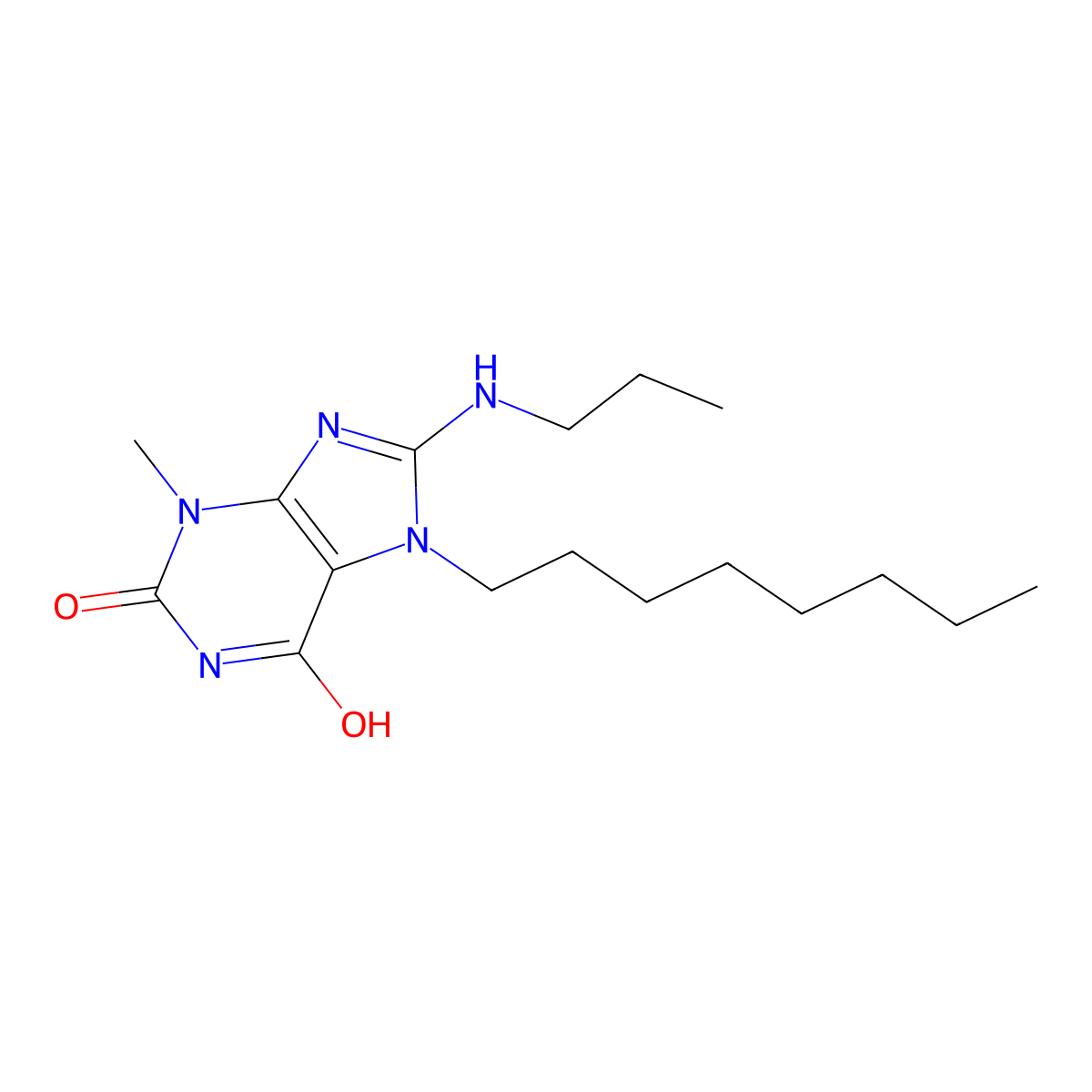 3-Methyl-7-octyl-8-(propylamino)purine-2,6-dione molecular structure, CAS 377065-58-2