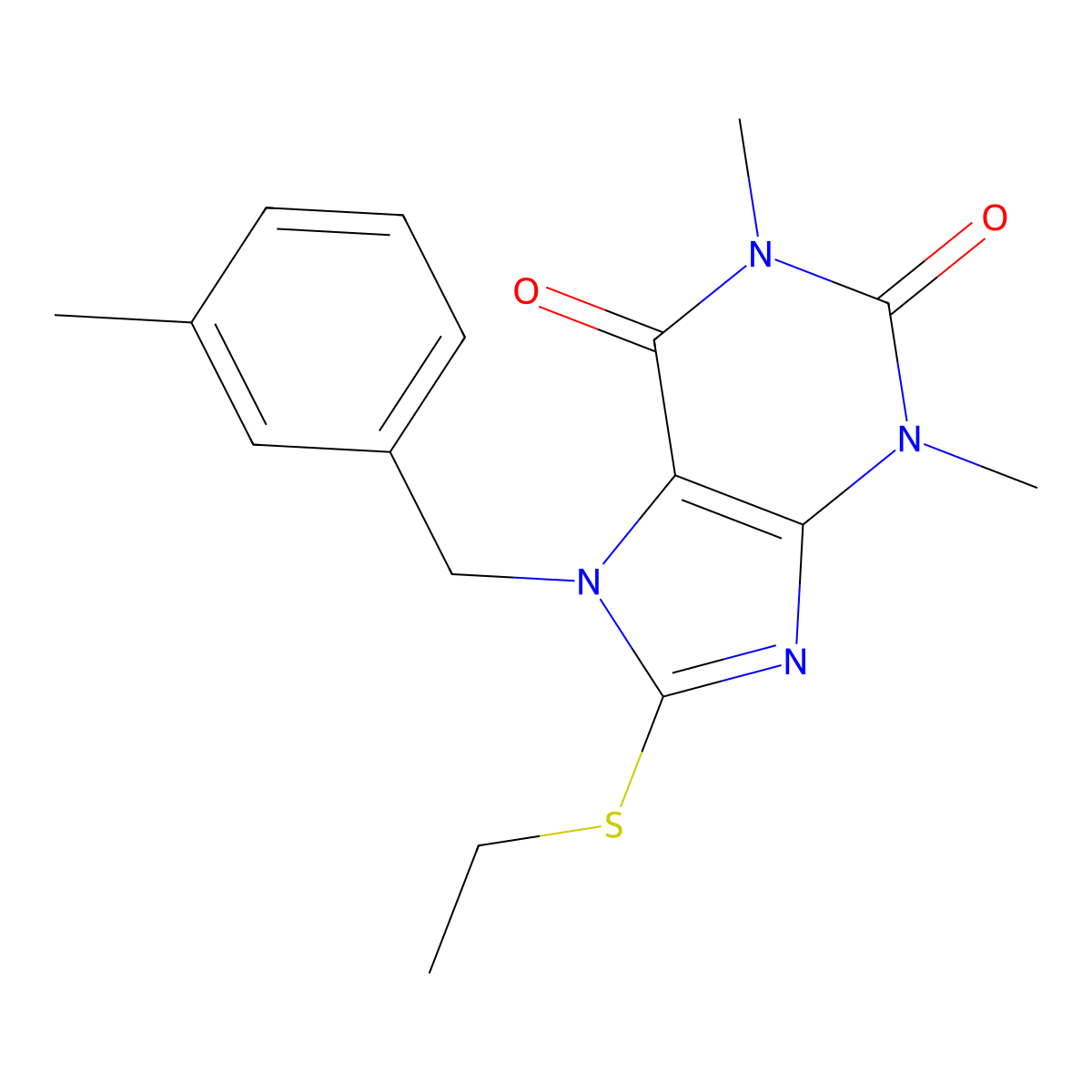 8-(ethylsulfanyl)-1,3-dimethyl-7-[(3-methylphenyl)methyl]-2,3,6,7-tetrahydro-1H-purine-2,6-dione molecular structure, CAS 377065-62-8