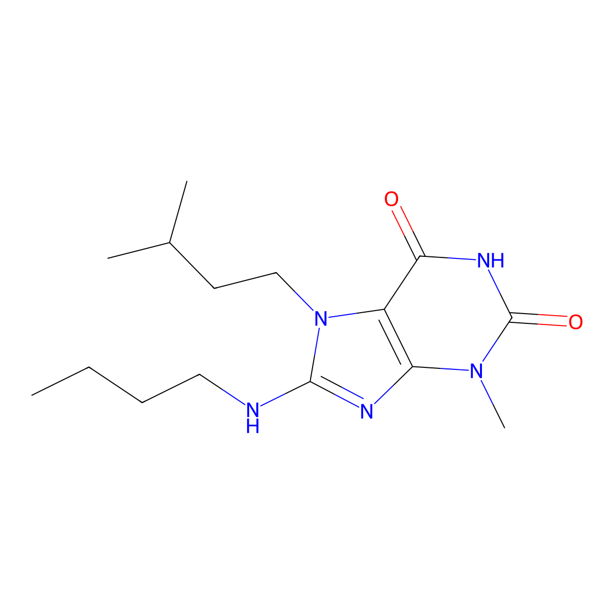 8-(butylamino)-7-isopentyl-3-methyl-1H-purine-2,6(3H,7H)-dione molecular structure, CAS 377066-20-1