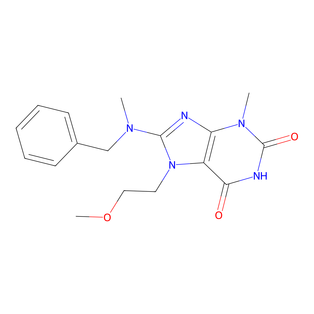 8-(benzyl(methyl)amino)-7-(2-methoxyethyl)-3-methyl-1H-purine-2,6(3H,7H)-dione molecular structure, CAS 377066-29-0
