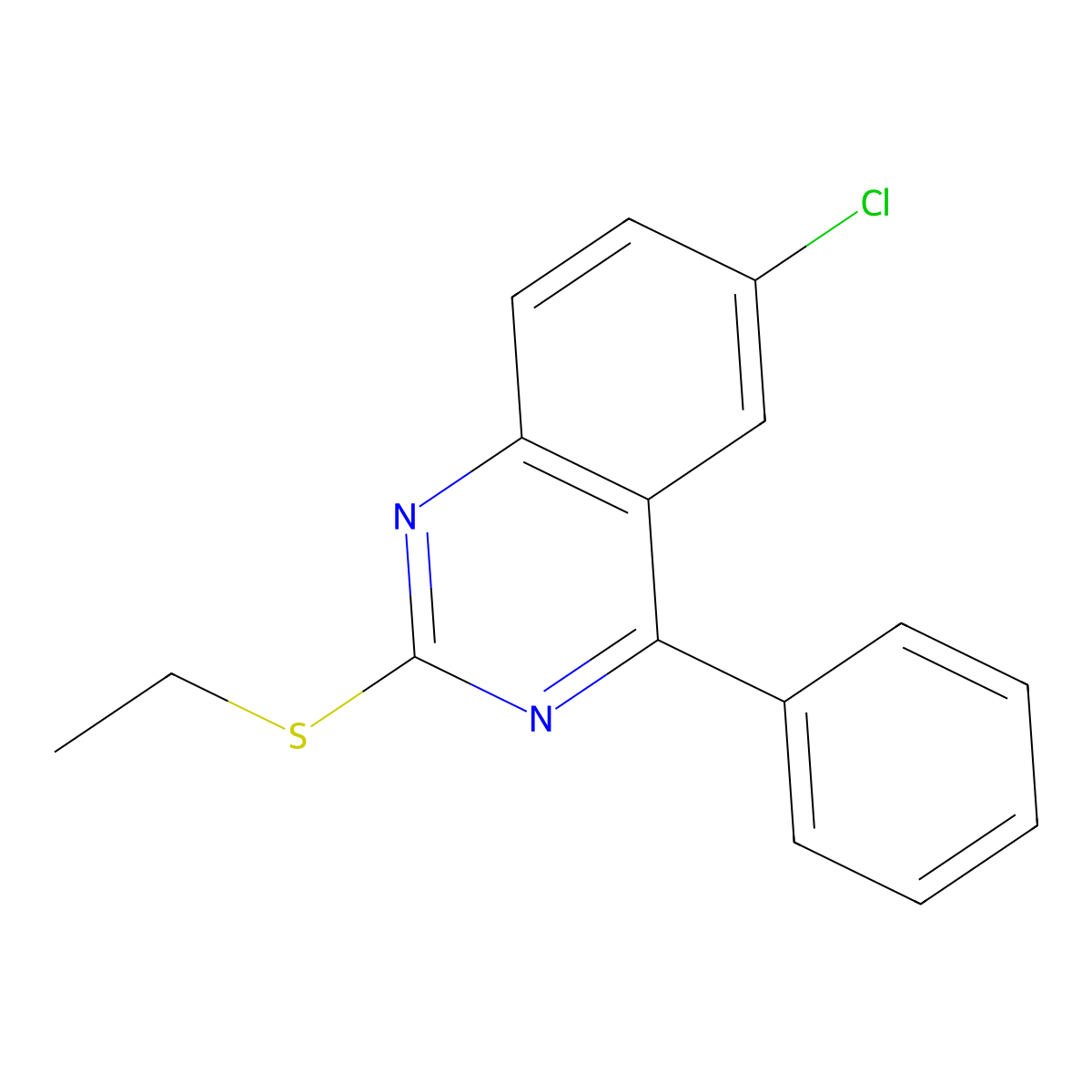 6-Chloro-2-(ethylsulfanyl)-4-phenylquinazoline molecular structure, CAS 377066-31-4