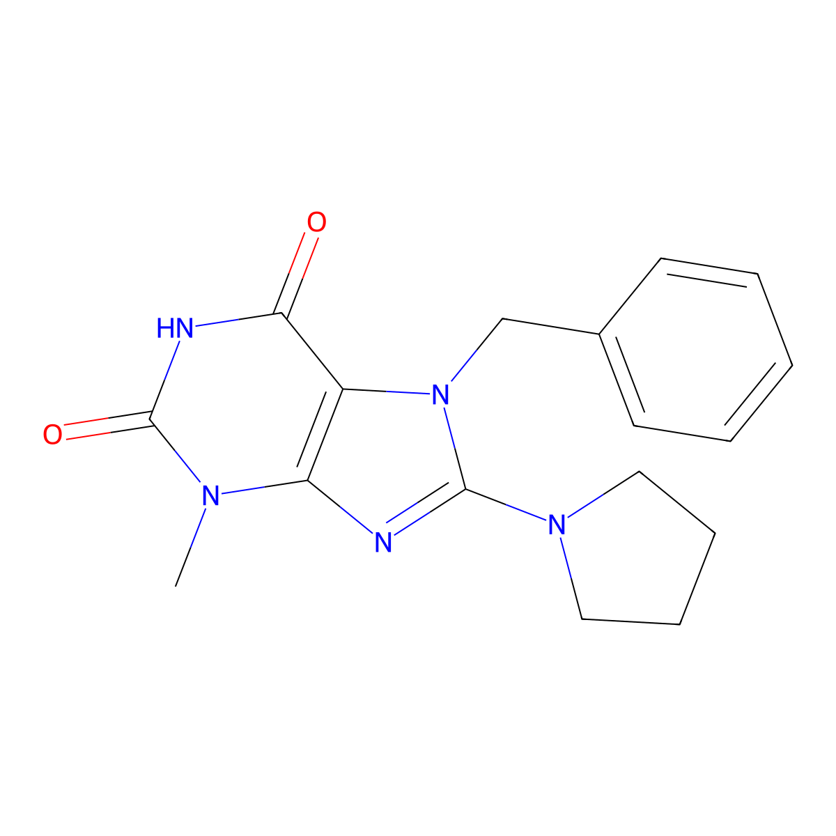 7-Benzyl-3-methyl-8-pyrrolidin-1-ylpurine-2,6-dione molecular structure, CAS 377066-62-1