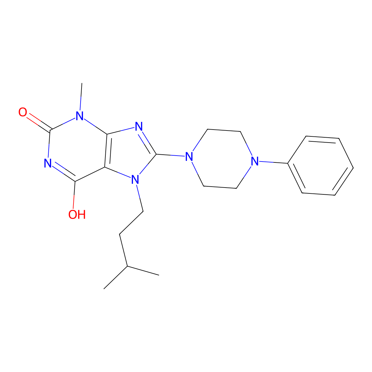 3-Methyl-7-(3-methylbutyl)-8-(4-phenylpiperazin-1-yl)purine-2,6-dione molecular structure, CAS 377068-41-2