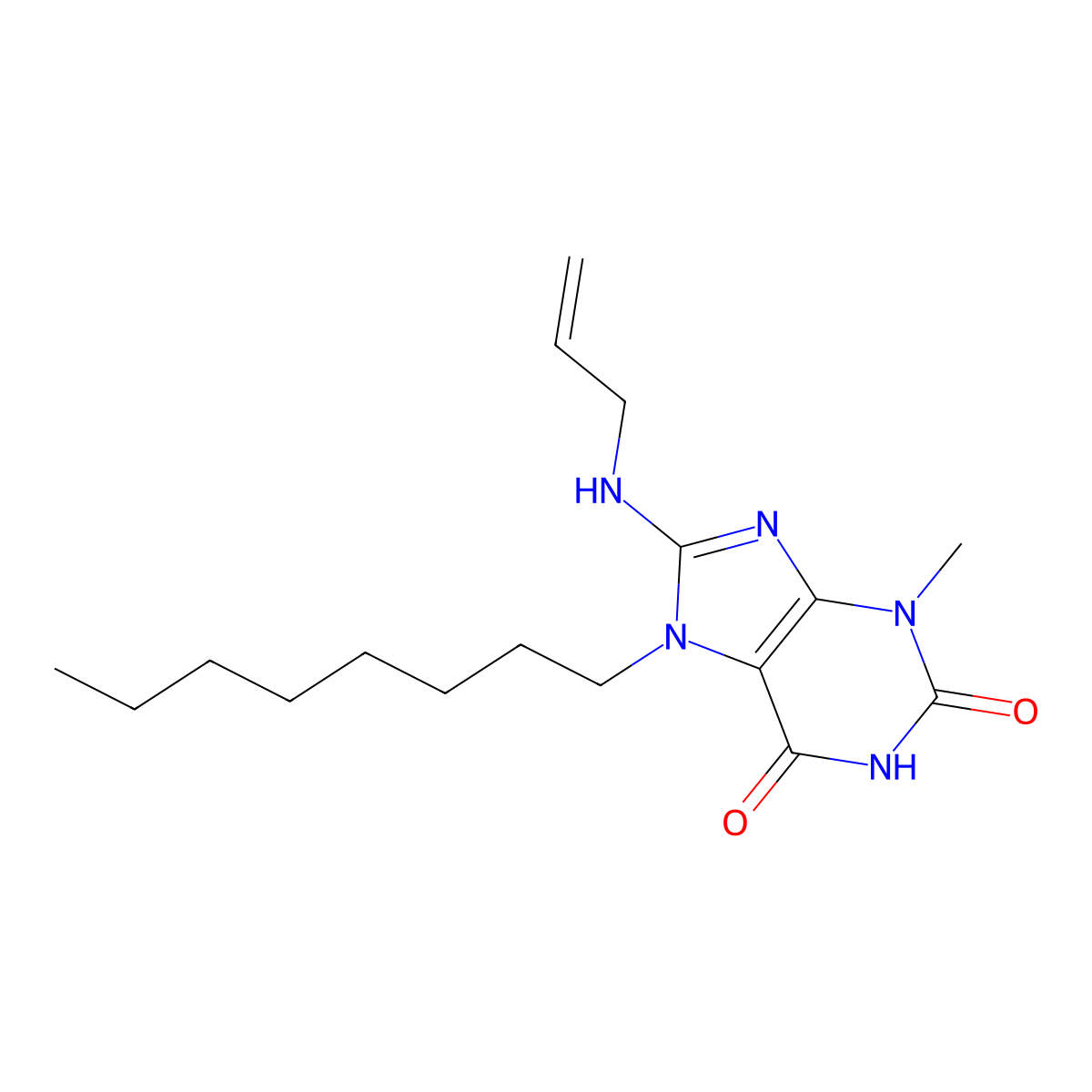 3-Methyl-7-octyl-8-(prop-2-enylamino)purine-2,6-dione molecular structure, CAS 377068-63-8