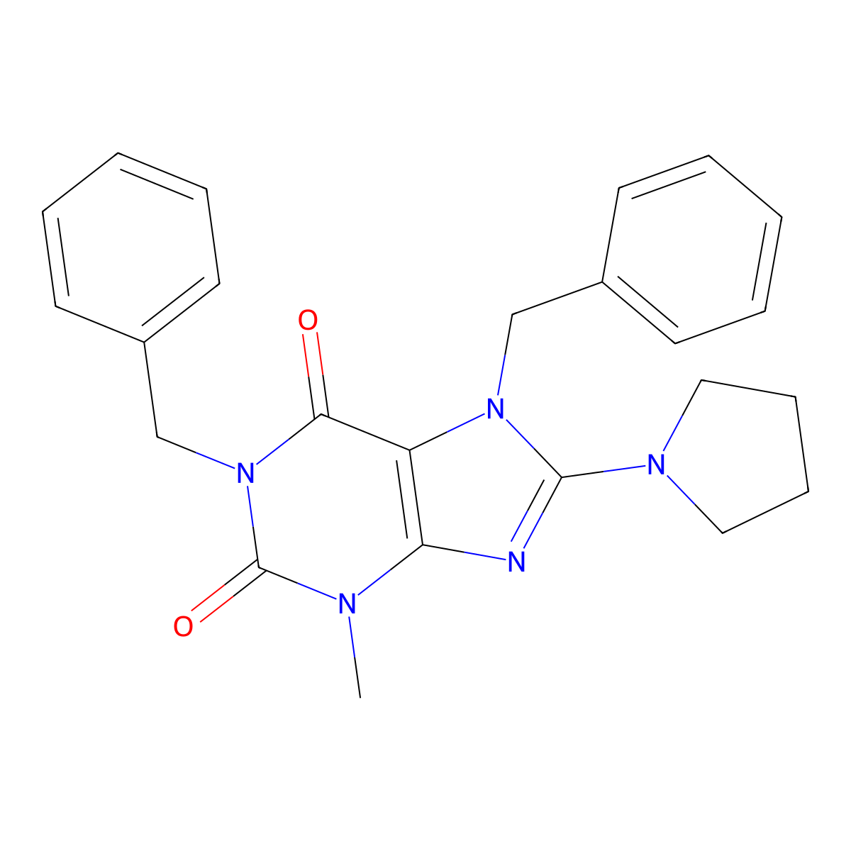 1,7-dibenzyl-3-methyl-8-(pyrrolidin-1-yl)-1H-purine-2,6(3H,7H)-dione molecular structure, CAS 377068-90-1