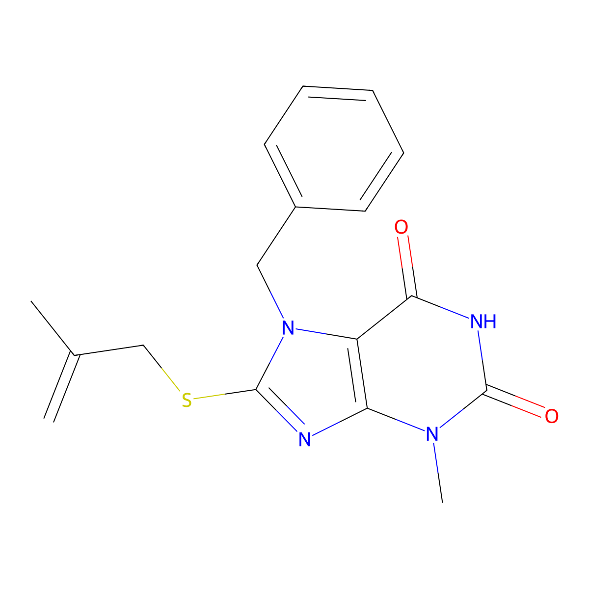 7-benzyl-3-methyl-8-((2-methylallyl)thio)-1H-purine-2,6(3H,7H)-dione molecular structure, CAS 377068-93-4