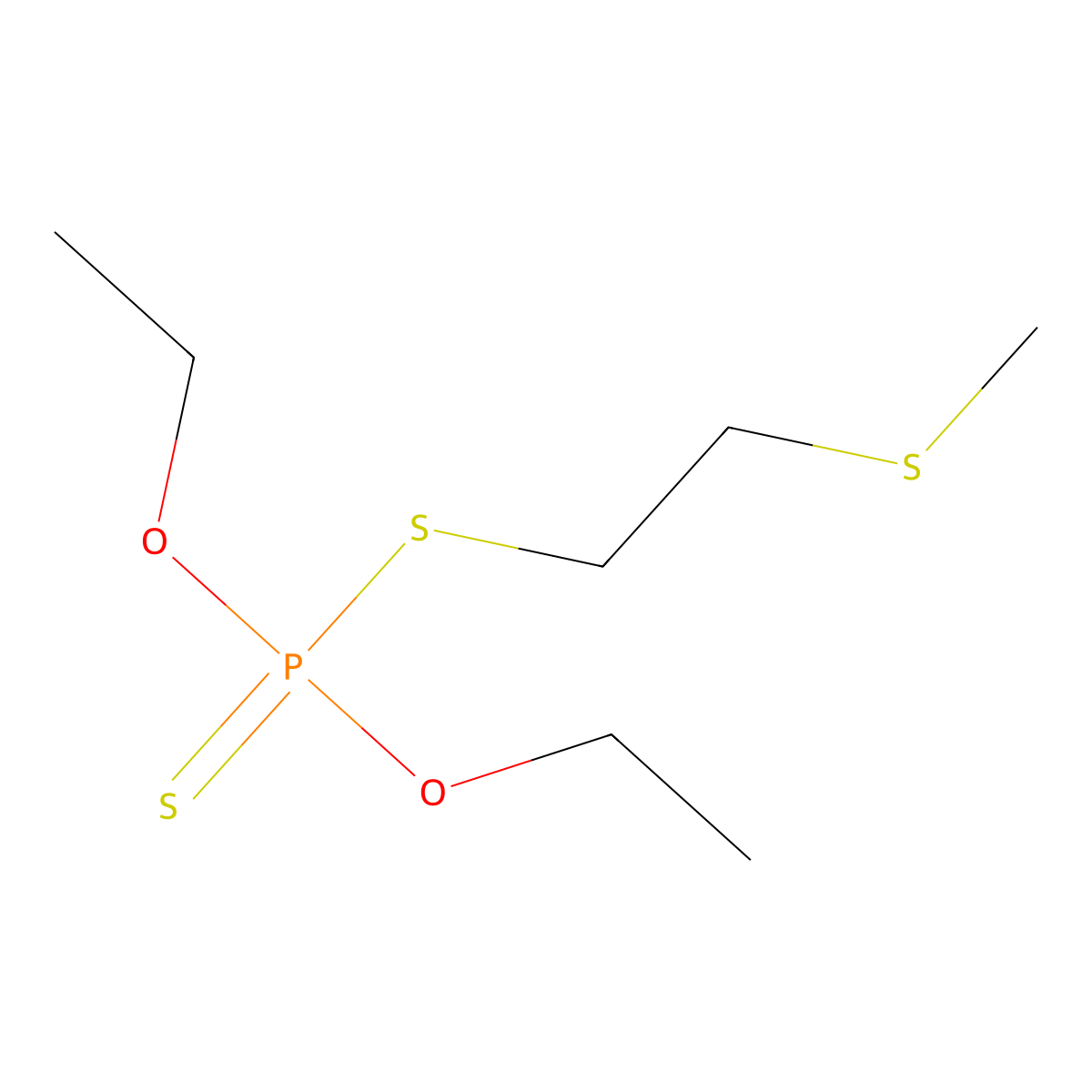 Phosphorodithioic acid, O,O-diethyl S-(2-(methylthio)ethyl) ester molecular structure, CAS 3772-46-1