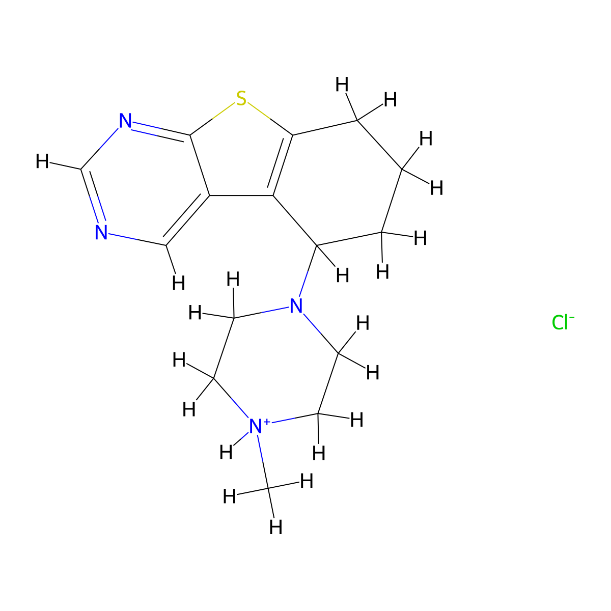 (1)Benzothieno(2,3-d)pyrimidine, 5,6,7,8-tetrahydro-4-(4-methyl-1-piperazinyl)-, hydrochloride molecular structure, CAS 37724-43-9