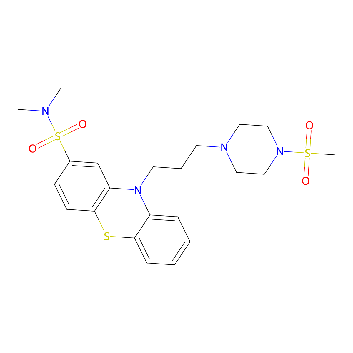 Phenothiazine-2-sulfonamide, N,N-dimethyl-10-(3-(4-(methylsulfonyl)-1-piperazinyl)propyl)- molecular structure, CAS 3773-37-3