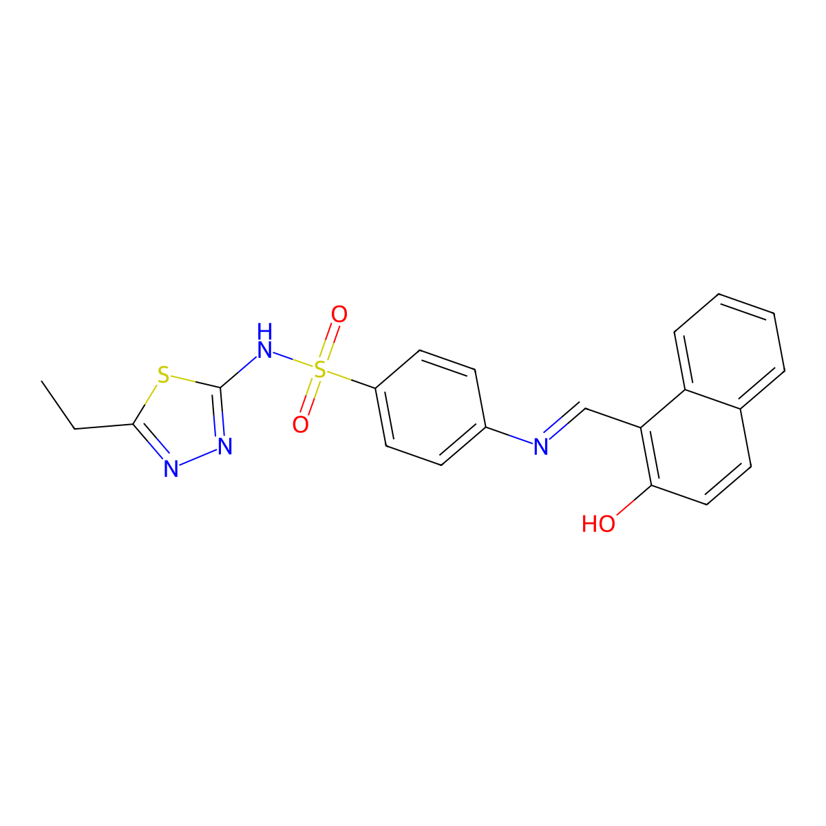 N-(5-ethyl-1,3,4-thiadiazol-2-yl)-4-{[(2-hydroxynaphthalen-1-yl)methylidene]amino}benzene-1-sulfonamide molecular structure, CAS 37750-80-4